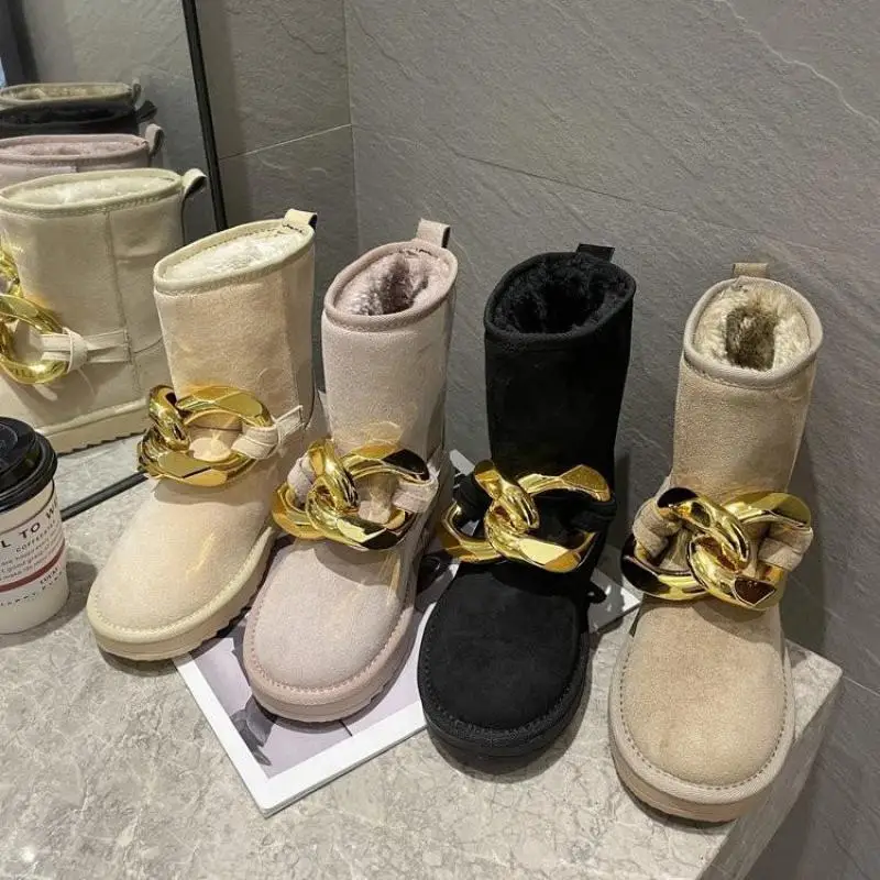 

Новинка, уличные тапочки Muller из натуральной овчины для зимы и осени, женские сапоги с круглым носком и хлопковой цепочкой