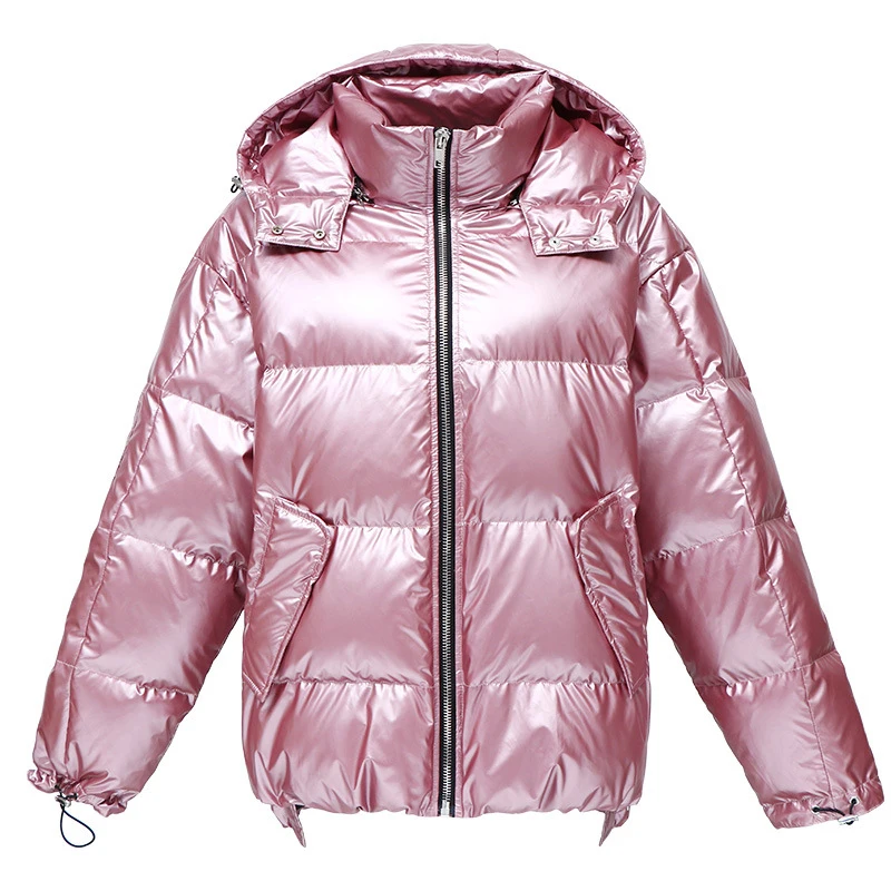 

MAISON GABRIELLE 2020 New Quilted Padded Shiny Shell Down Jacket Winter Short Coat Loose Thick 90% White Duck Down Super Warm