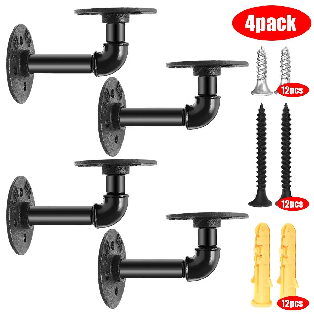 

2/4 Pcs DIY Vintage Retro Wall Floating Shelf Black Iron Industrial Pipe Shelf Bracket Holder Rack Home Decor Storage Holders