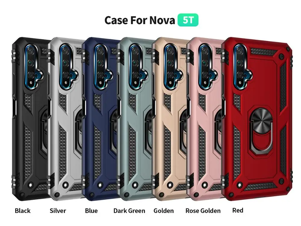 

Armor Shockproof Phone Cover For Huawei Nova 5T 5 T 3E 4 4E 5 5i Pro 6 SE 7i Back Case Luxury Magnetic Car Ring Cases Coque