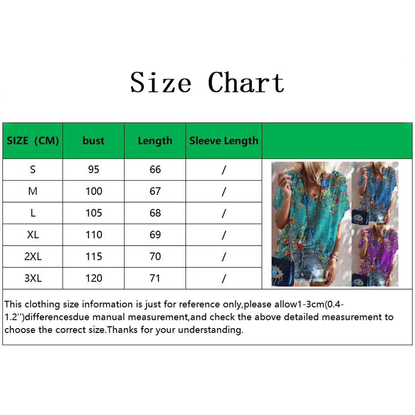 

Women's Fashion Short Sleeved V Neck T Shirt Summer Flower Painting Shirt Top Casual Loose Plus Size Blouse
