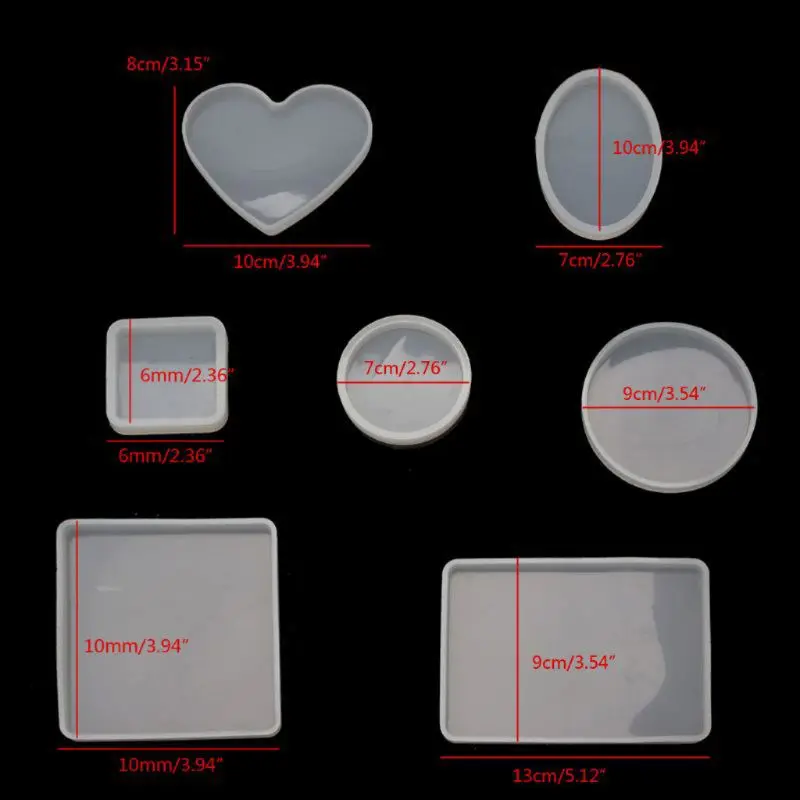 

18Pcs Handmade Coaster Resin Mold Round Square Rectangle Heart Oval Bottom DIY Craft Silicone Molds Kit Jewelry Making Tools