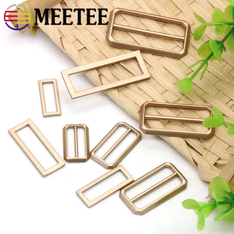

Meetee 5pcs 20/25/30/35/40mm Metal Waist Tri-Glide Adjust Buckle Square Ring Buckles DIY Bag Strap Hook Webbing Adjustable Clasp