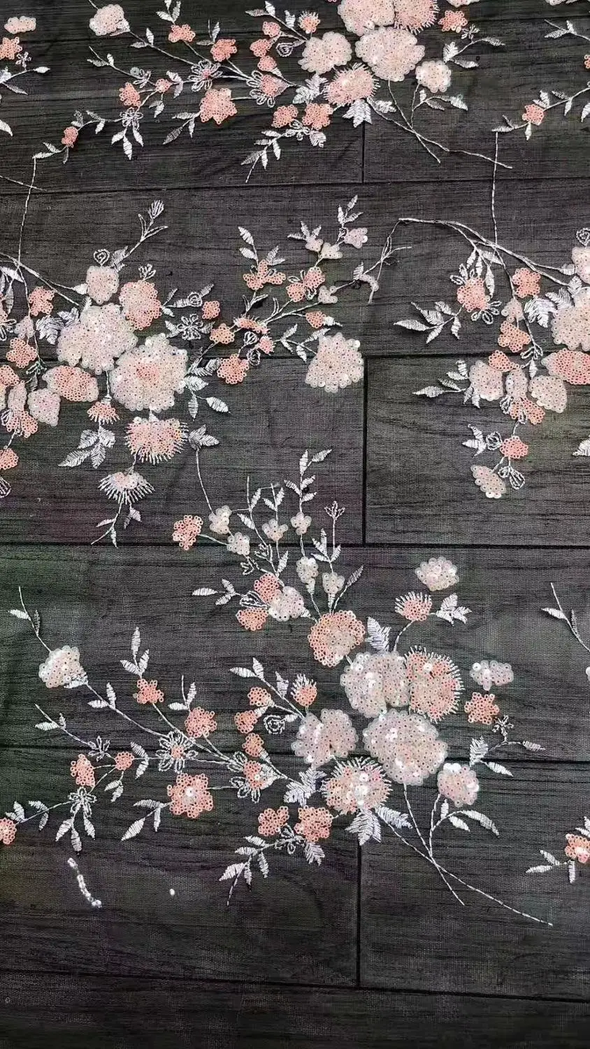 

beautiful flowers net tulle lace fabric with sequins good quality african french lace fabric with sequins for wedding DXDE292