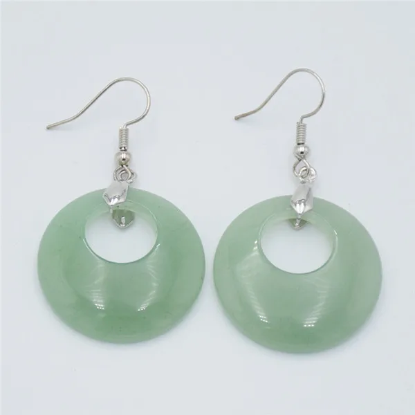 green aventurine Круглый полый круг серьги в виде капель с натуральными аметистами розового цвета с украшением в виде кристаллов бирюза камень тигровый глаз Для женщин ювелирные изделия подвеска и серьги-подвески - Окраска металла: green aventurine