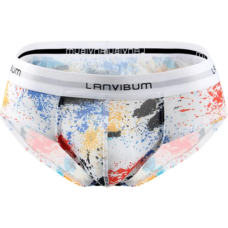 

New Men's Underwear Nylon Ice Silk Ultra-thin Underpants Low Waist Printed Pants Comfortable Large Size Triangle Underpants