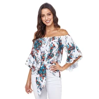 womens blouses chiffon shirt women 2021 summer new fashion loose sexy one shoulder printing knotted pullover blouse women tops
