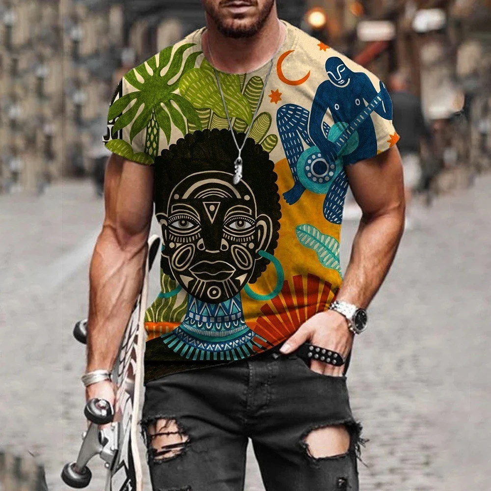 

2021 Men Summer New Fashion Harajuku Colorful Cross Printed O Collared T-shirts Men's Oversized Vintage Short Sleeve T Shirts