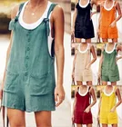 Летние женские свободные винтажные шорты размера плюс, майка с большими бретелями и карманами, повседневные цвета, костюмы шорты и блузка комбинезоны