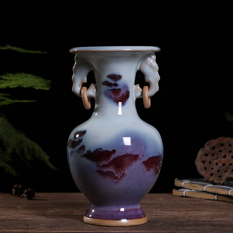 

20cm Retro Art Aures Unitas Purple Glaze Vase Dried Flowers Arranging Ceramic Craft Ideas Table Home Decoration