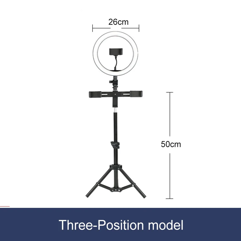 26cm(three holder) Фотография с регулируемой яркостью светодиодный селфи кольцо свет 10 уровней затемнения света с треножный Штатив для телефона USB для макияжа видео для студий с живым звуком - Цвет: 26cm(three holder)