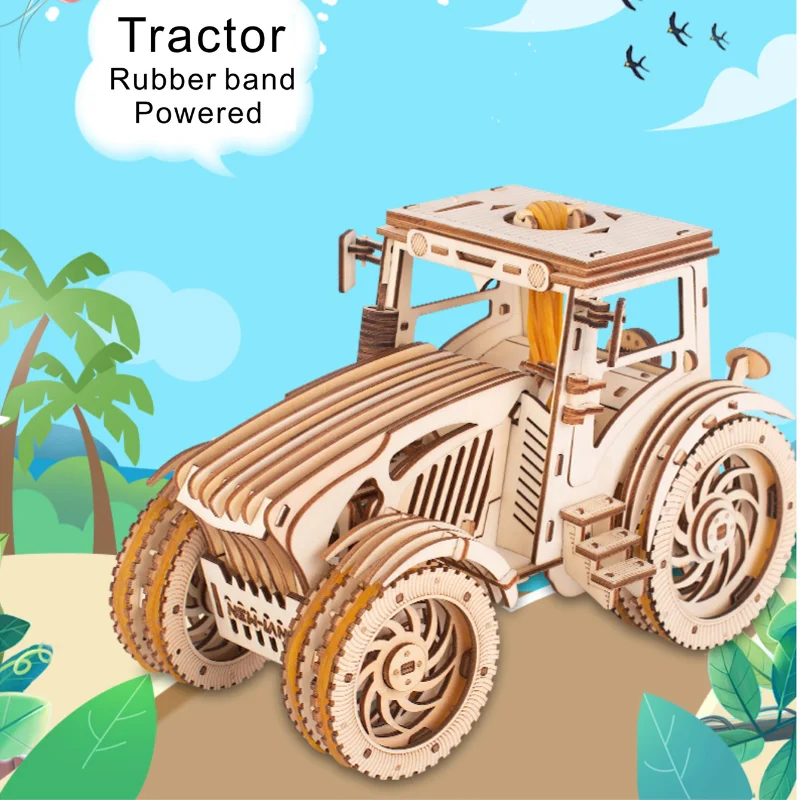 

DIY Wooden Tractor Hand-Made Rubber Band Series 3D Puzzle Toy Hand Made Jigsaw Educational Kids Toys