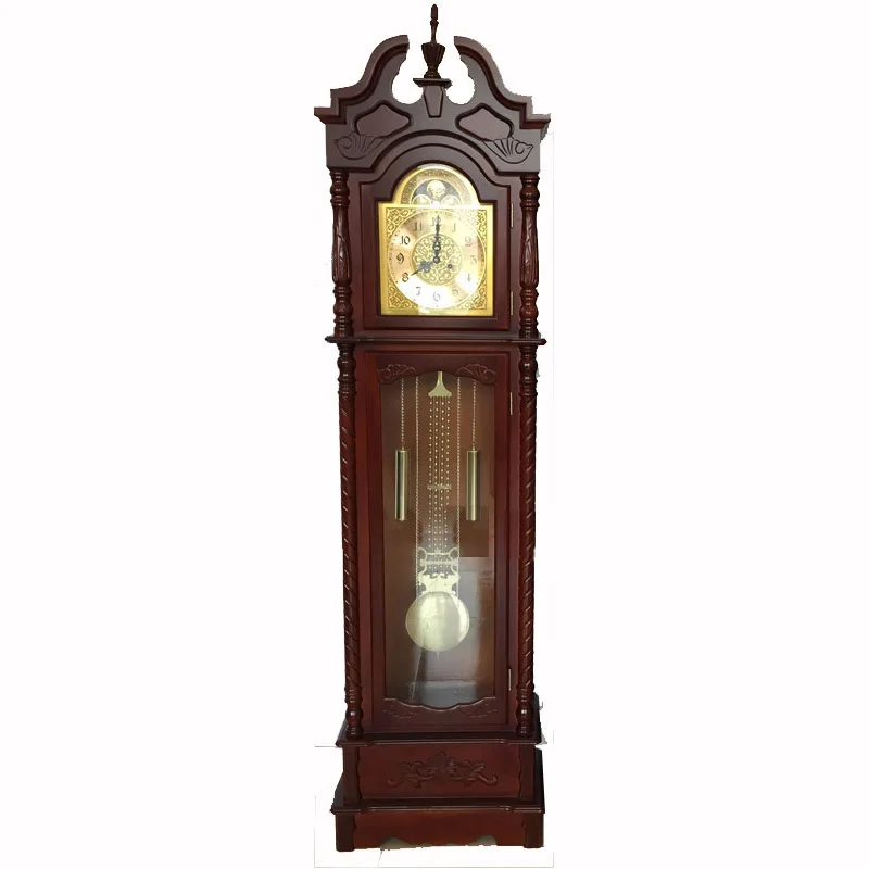 

Antique copper pendulum wooden grandfather floor standing clock