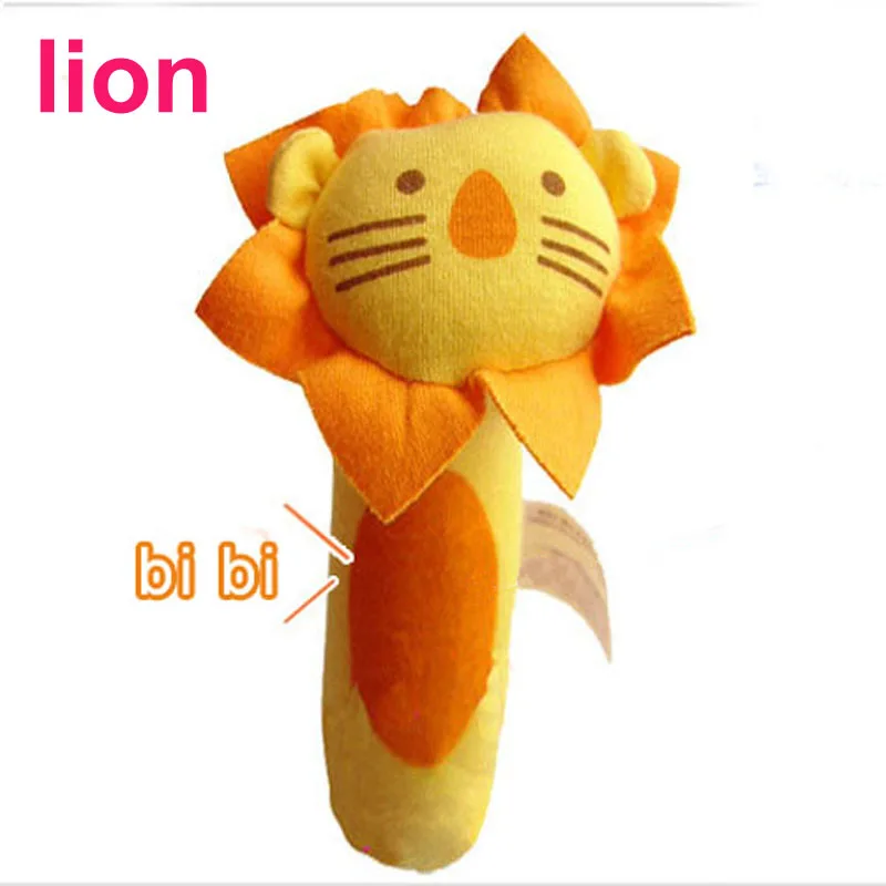 Baby Plush Rattle 15.5cm infant Mobile Bibi bar Toy stick Soft Cat tiger Doll Baby Crib Animal Squeaker Toy Hand Puppet