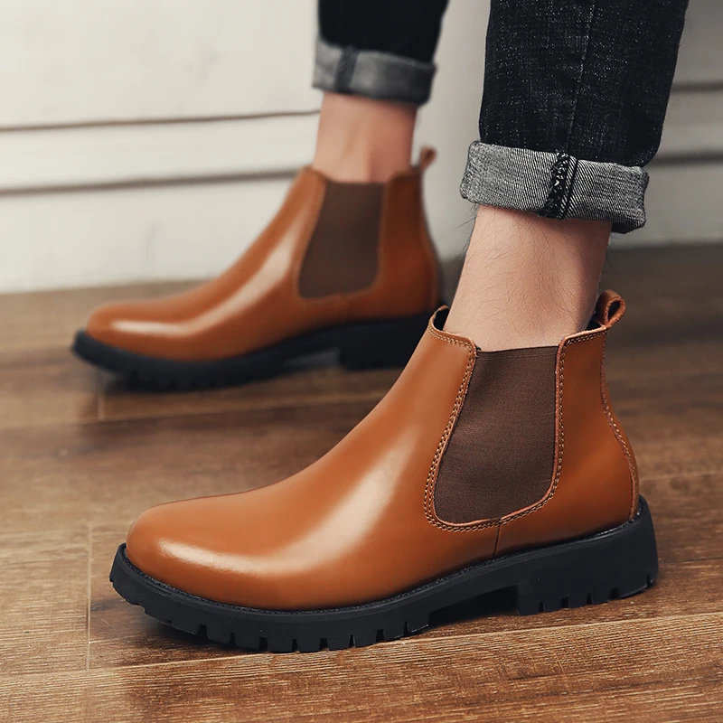 Зимние теплые плюшевые ботинки на меху Мужская мода Челси спилок обувь s