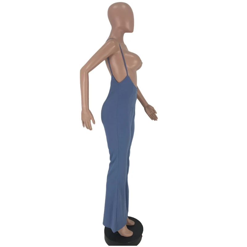 2019 Спагетти ремень спинки Брюки-клеш комбинезоны сплошной цвет Комбинезоны