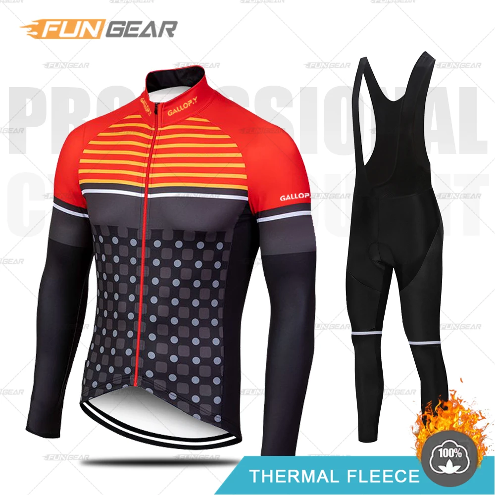 BIB SET GALLOP. Y Профессиональный командный комплект из Джерси, зимняя одежда для велоспорта, Мужская Униформа с длинным рукавом, комбинезон, комплект, теплая флисовая одежда, сохраняющая тепло - Цвет: BIB SET