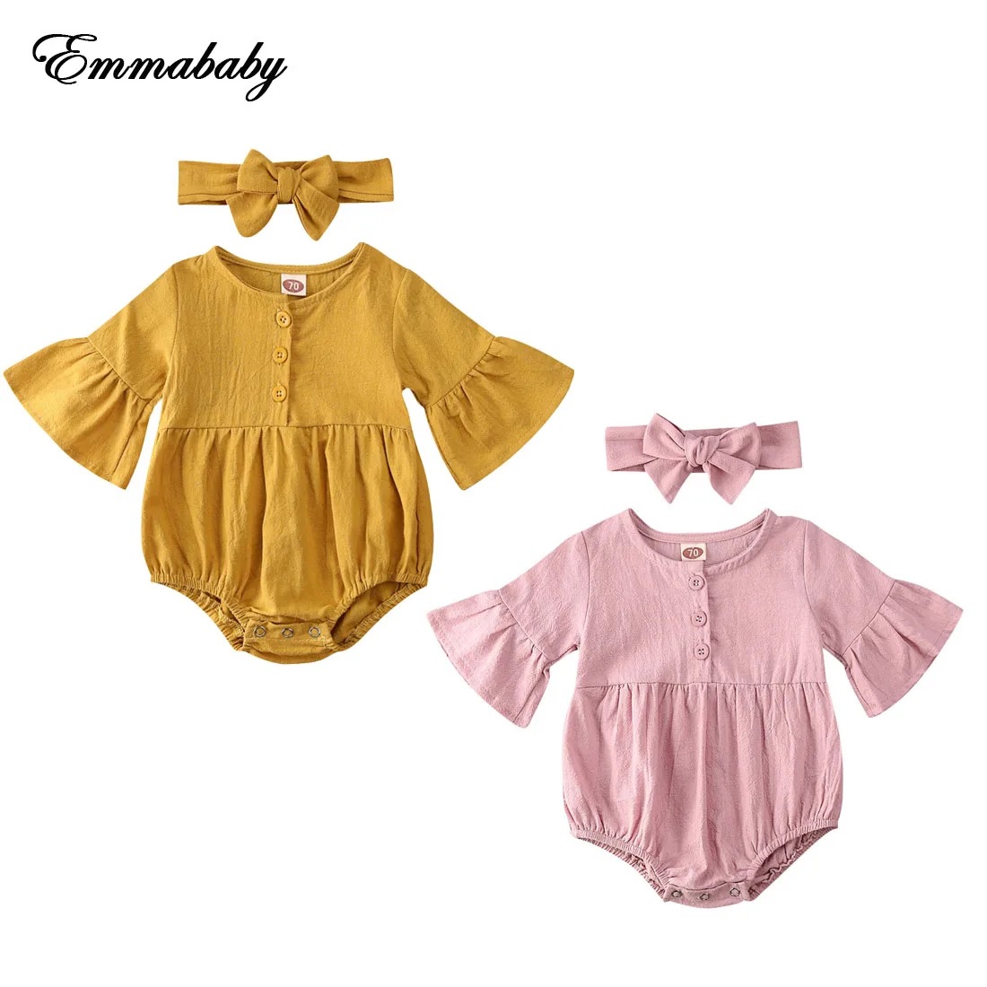 Новинка 2020 года Одежда для новорожденных девочек Комбинезон с расклешенными