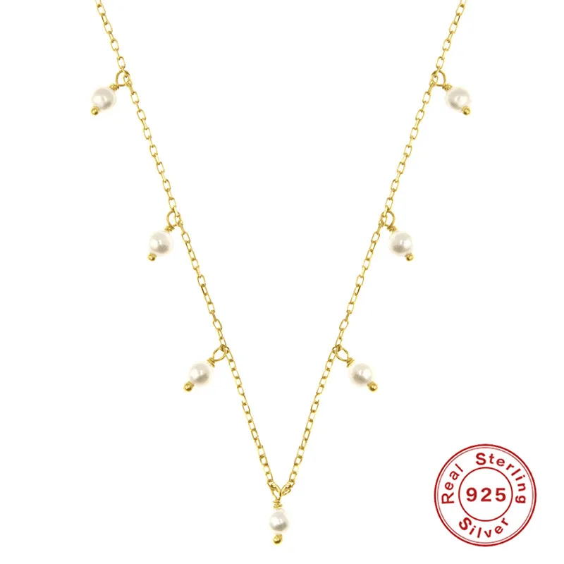 

ROXI Bohemia Small Pearls Necklace For Women 925 Sterling Silver Jewelry Chain Necklace Choker Collares Para Mujer Wedding Gifts