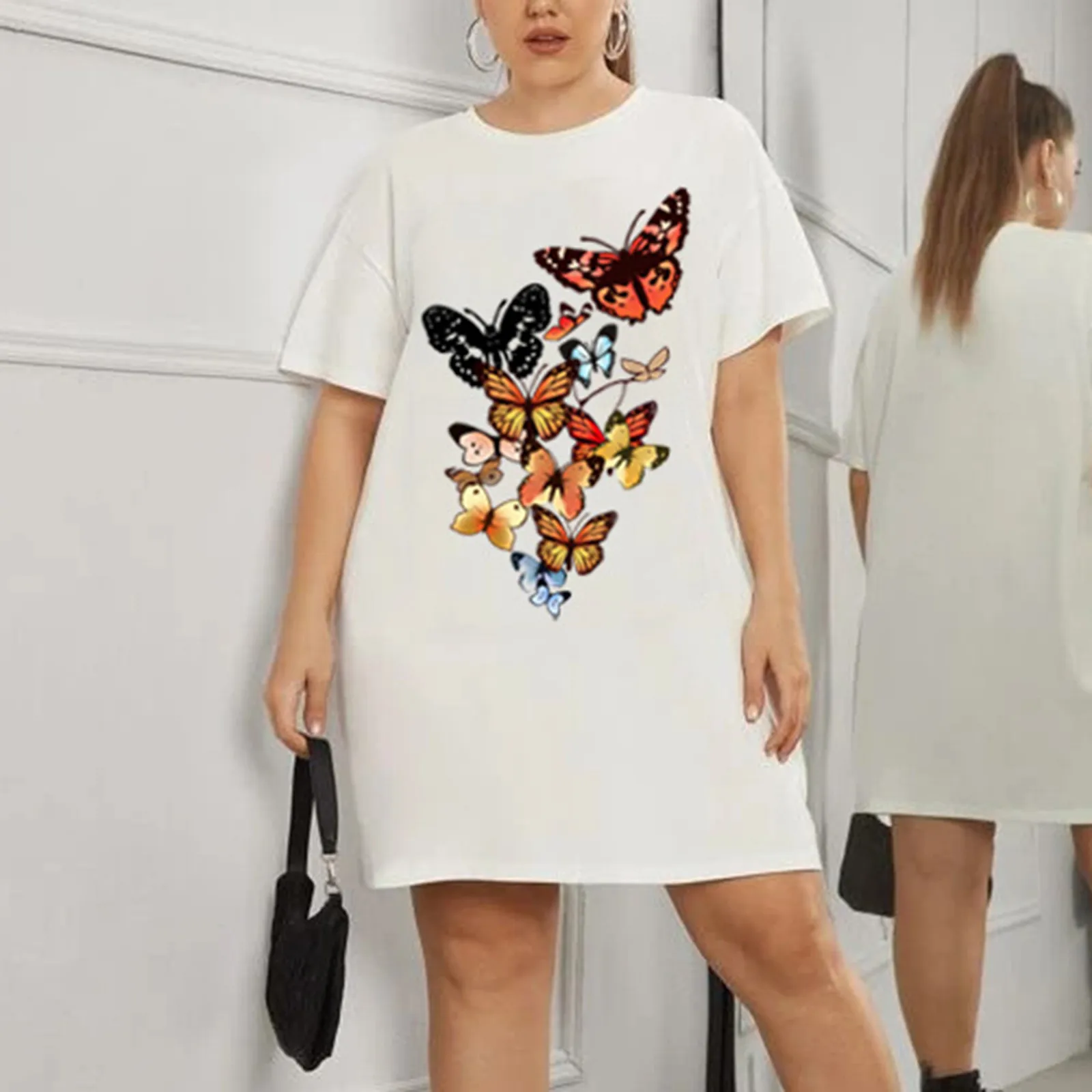 

Pattern Plus Size Clothing Women Summer Over Size Fashion Casual Print O-neck Short Sleeve T Shirt Dress Creative Майка Женская