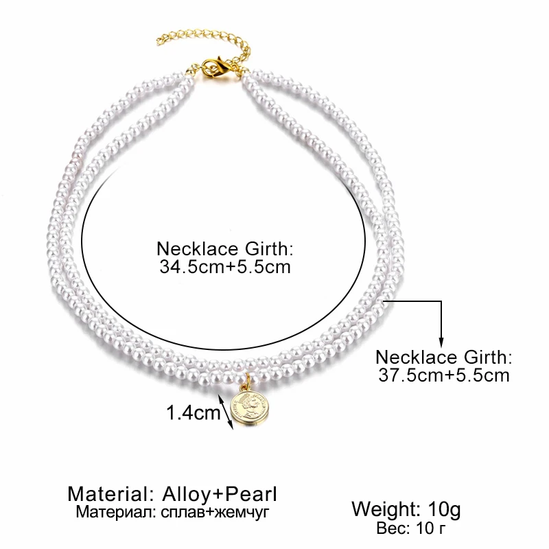 

Multilayer Imitation Pearl Choker Necklace for Women Elegant White Pearls Clavicle Chain Coin Pendant Necklace Wedding Jewelry