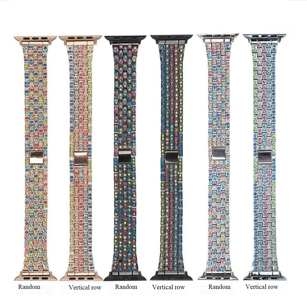 

Apple full color diamond watchband 40mm 44mm 38mm 42mm Iwatch Se / 6 / 5 / 4 / 3 / 2 / 1 / color diamond stainless steel strap