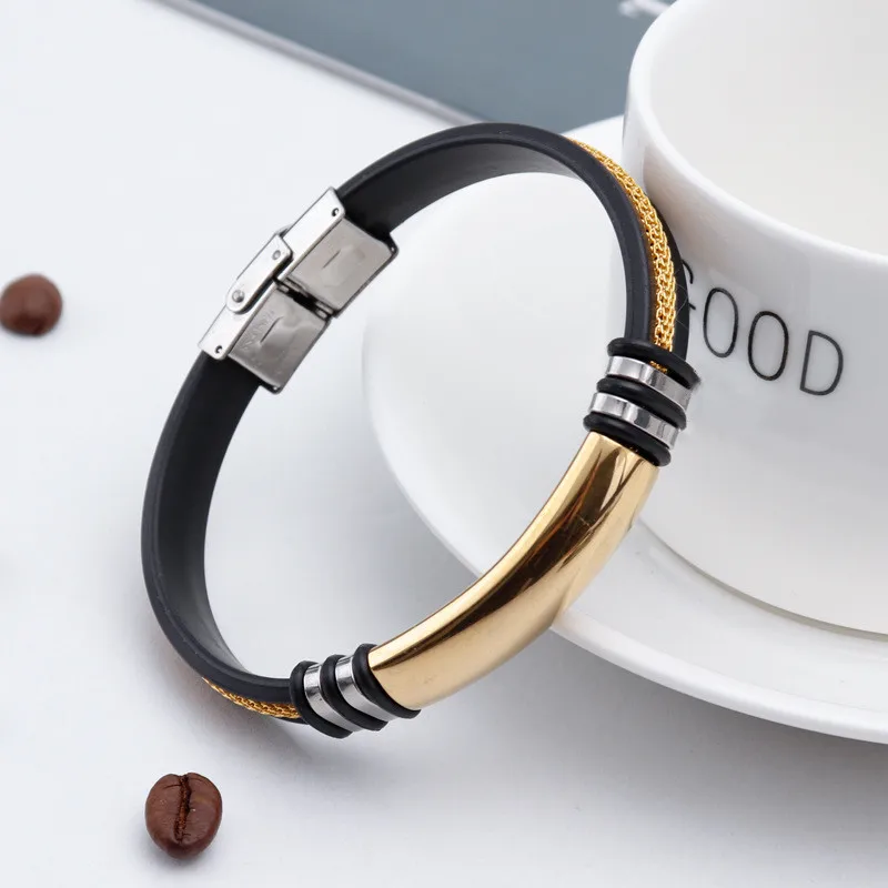 Крутой мужской браслет в стиле панк из нержавеющей стали и силикона браслеты с