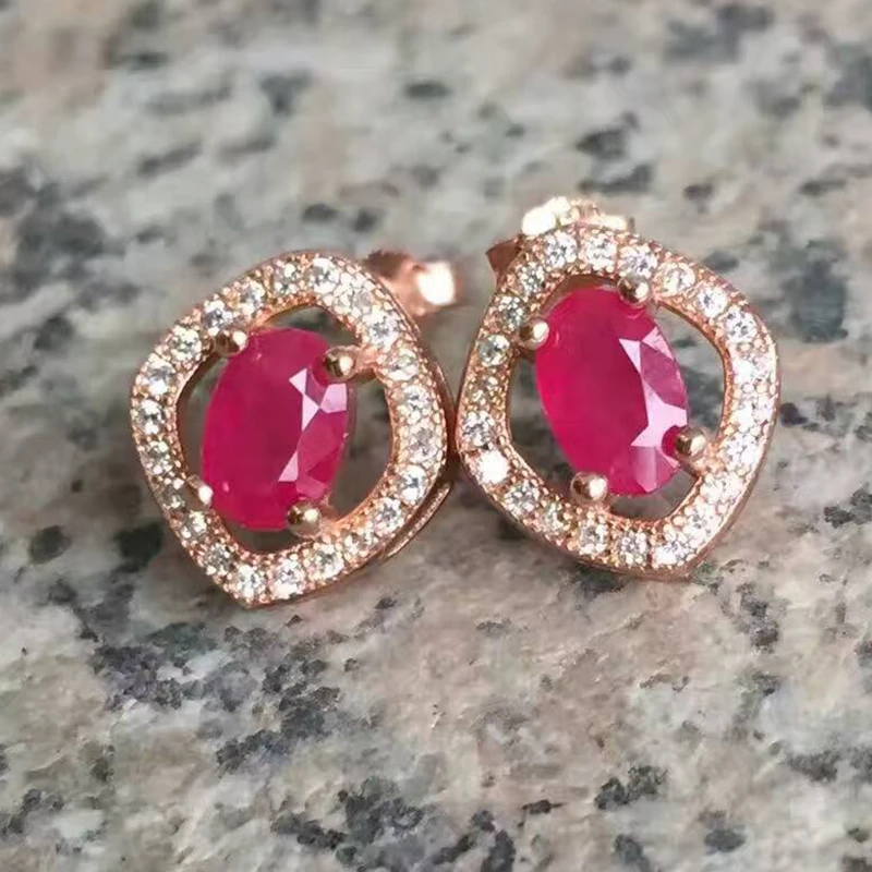 Samll модный Рубин Серьги гвоздики 1ct 4 мм * 6 натуральный рубин драгоценный камень