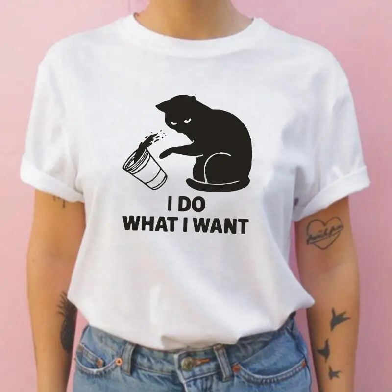 

I DO WHAT I WANT Cat Print T Shirt Women Tops Summer Short Sleeve Harajuku Tee Shirt Femme Casual Plus Size Camisetas De Mujer