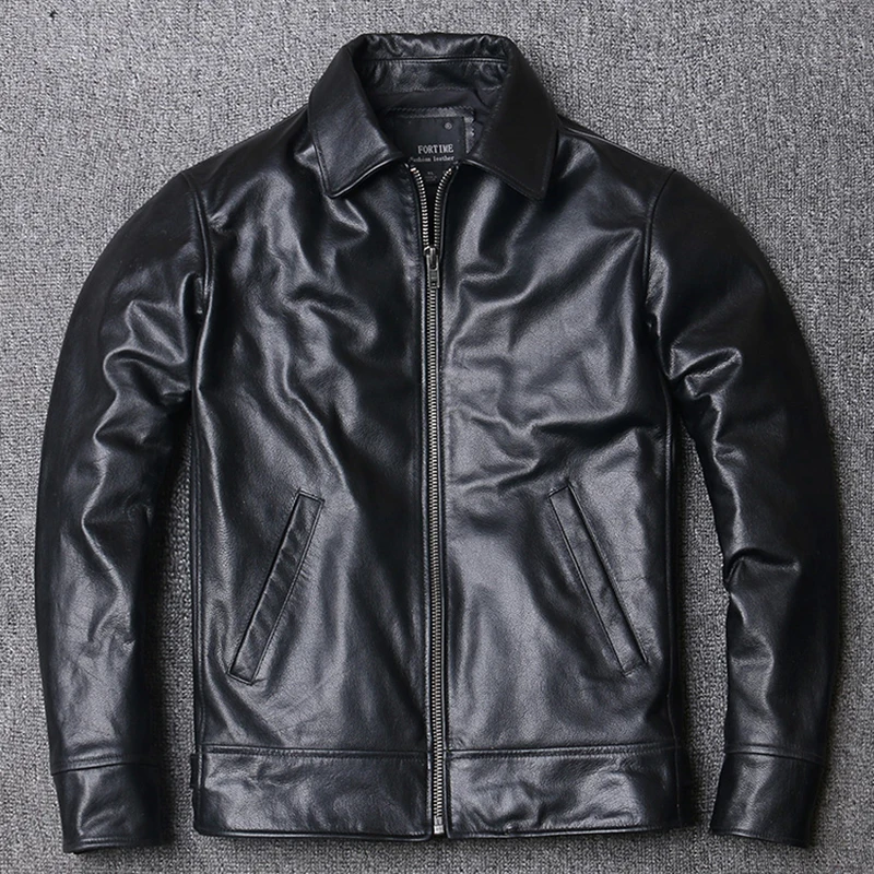 

2021 New Black Soft Cowhide Jacket Men's Genuine Leather Coat Dad's Leather Jacket Plus Size Male Leather Clothes Size S-5XL