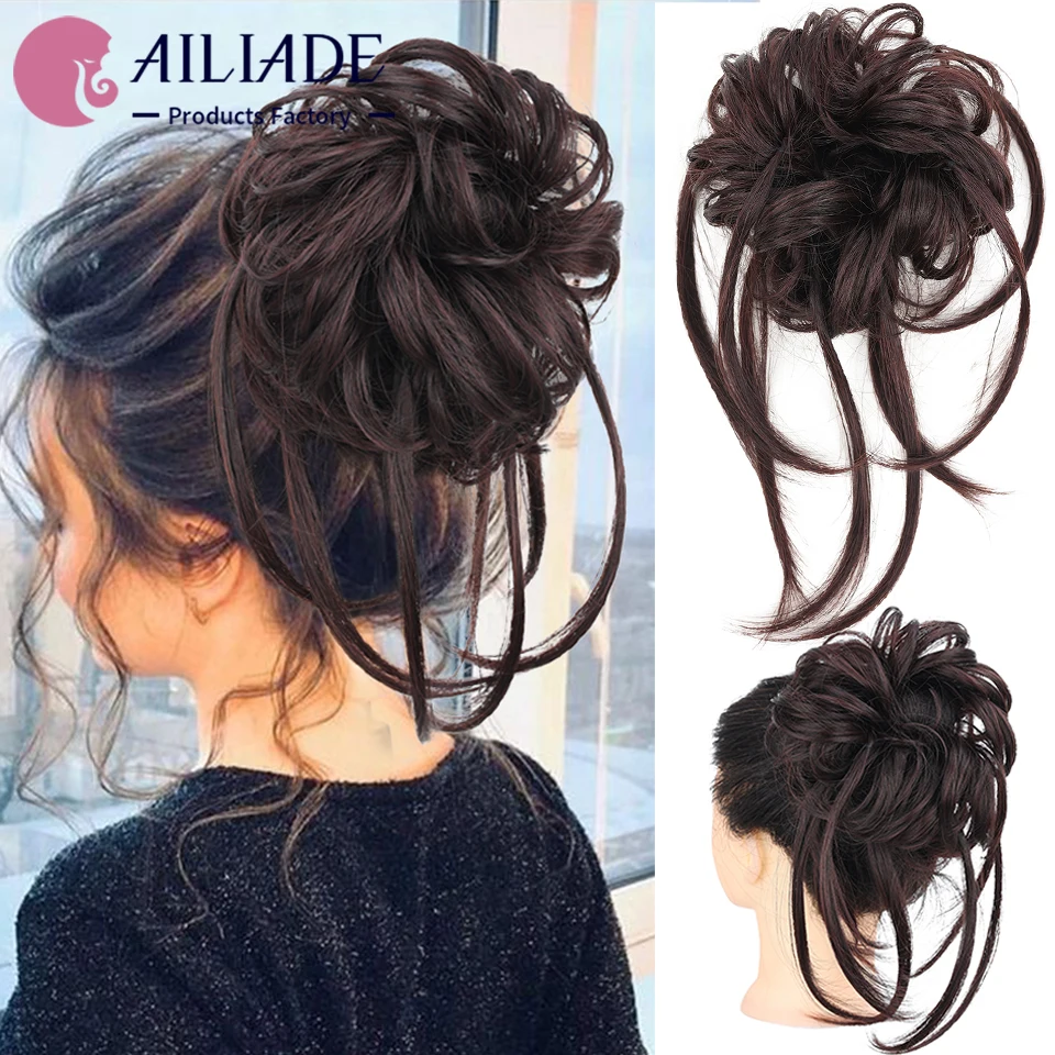 

AILIADE Messy Curly Synthetic Hair Bun with Tassel Black Brown Updo Donut Roller Scrunchie Chignon for Women Hair Extension