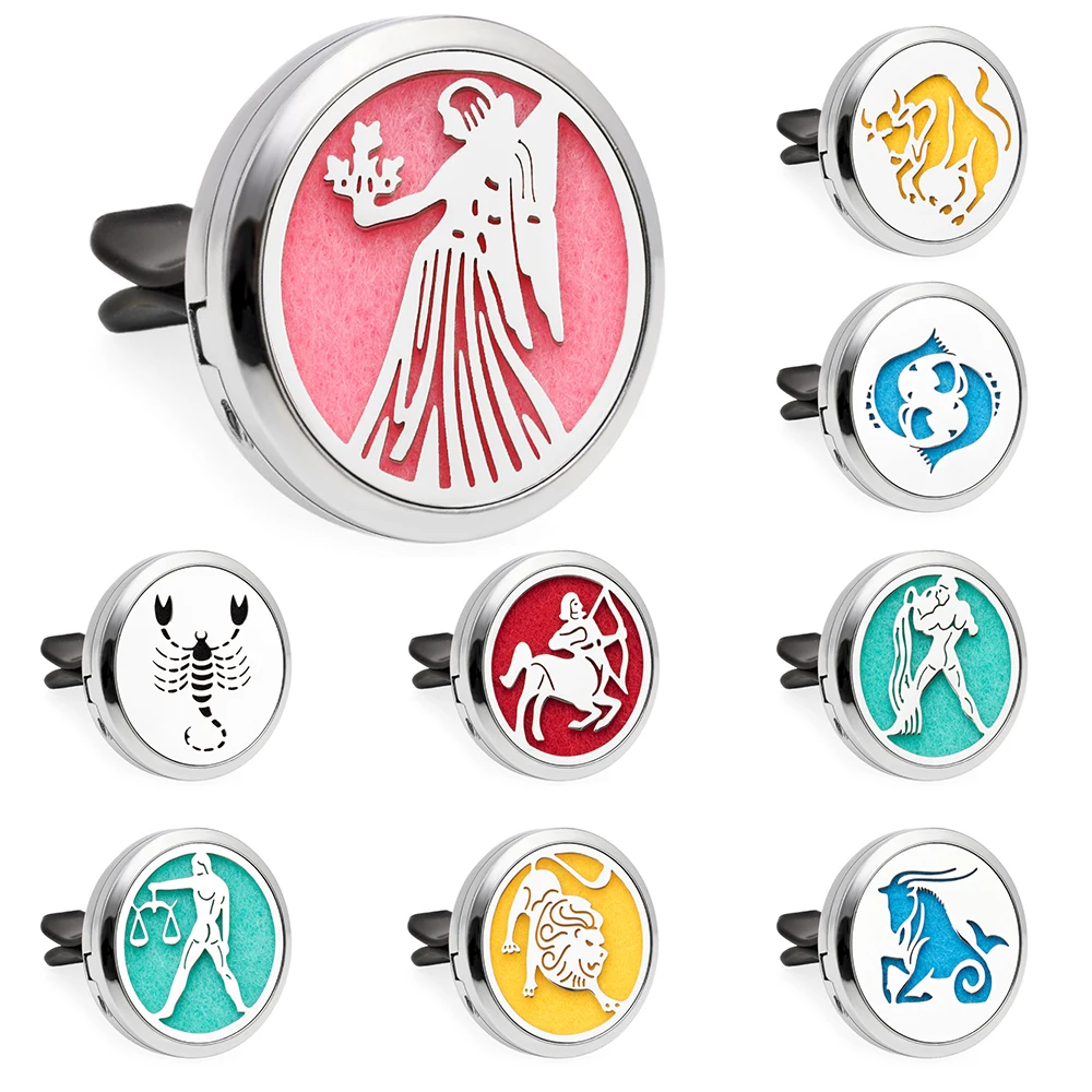 

Эфирное масло двенадцати созвездий, автомобильный диффузор для духов, 30 мм, магнитный открытый медальон, 10 шт. подушечек бесплатно