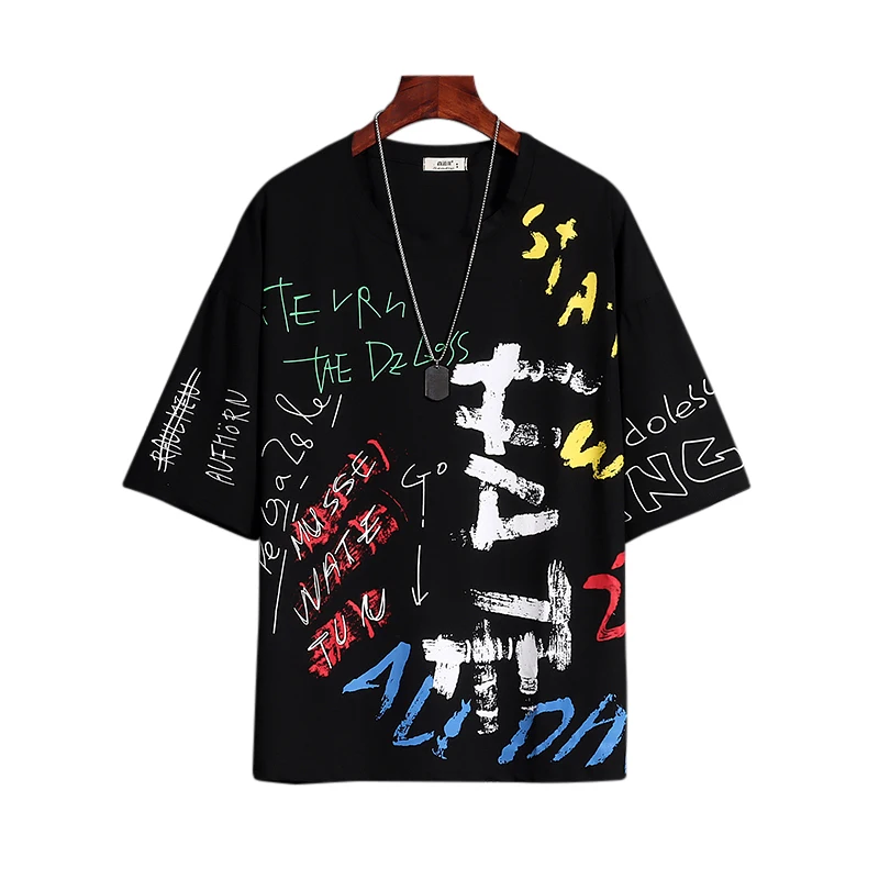 

Graffiti T-shirt black overalls two piece suit Japanese fashion casual sportswear track suit trendy brand hip-hop men's clothing