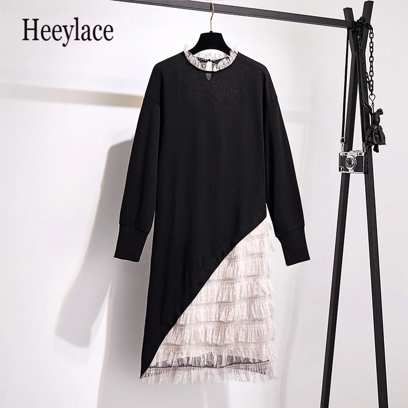 Женское осеннее платье в стиле пэчворк с длинными рукавами свободное