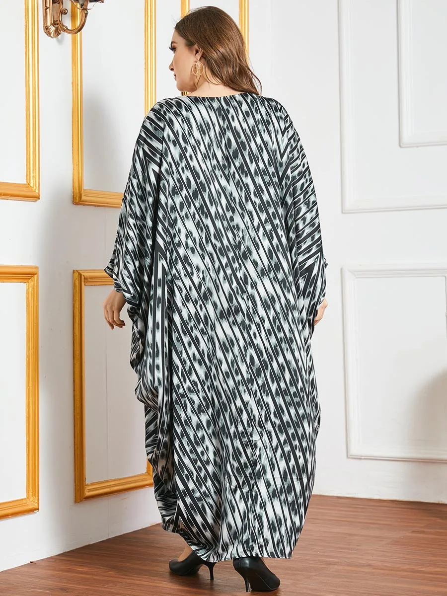 

Eid Mubarak Muslim Women Abaya Dress Bat Sleeve Print Dubai Turkey Moroccan Kaftan Party Vestido Clothing Musulman Ropa Robe