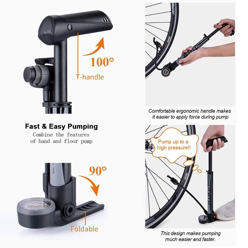 GIYO Floor/Hand Pump For Bicycle Tire MTB Road Bike Pumps Hose Pressure Gauge 120 PSI Presta Schrader Valve Air Inflator | Спорт и