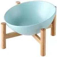 Wooden frame blue Оправа из дуба керамическая миска для домашних животных кошек собачья миска кошачья пищевая раковина защита шейного отдела позвоночника верхняя керамическая миска для кошачьего корма миска для воды - Цвет: Wooden frame blue