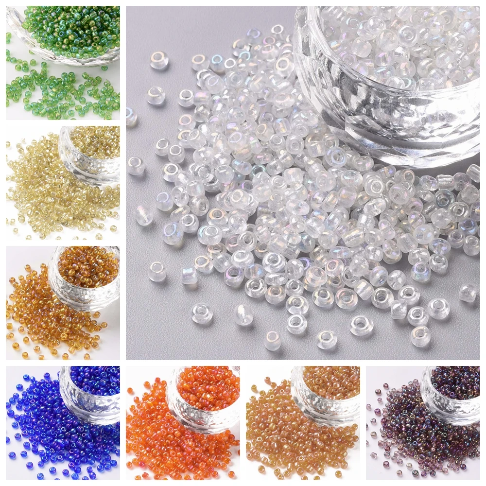 

100g 2/3/4mm 6/0 8/0 12/0 Glass Seed Beads Loose Spacer Bead AB Color Transparent Round Jewelry Making DIY Beading Decoration