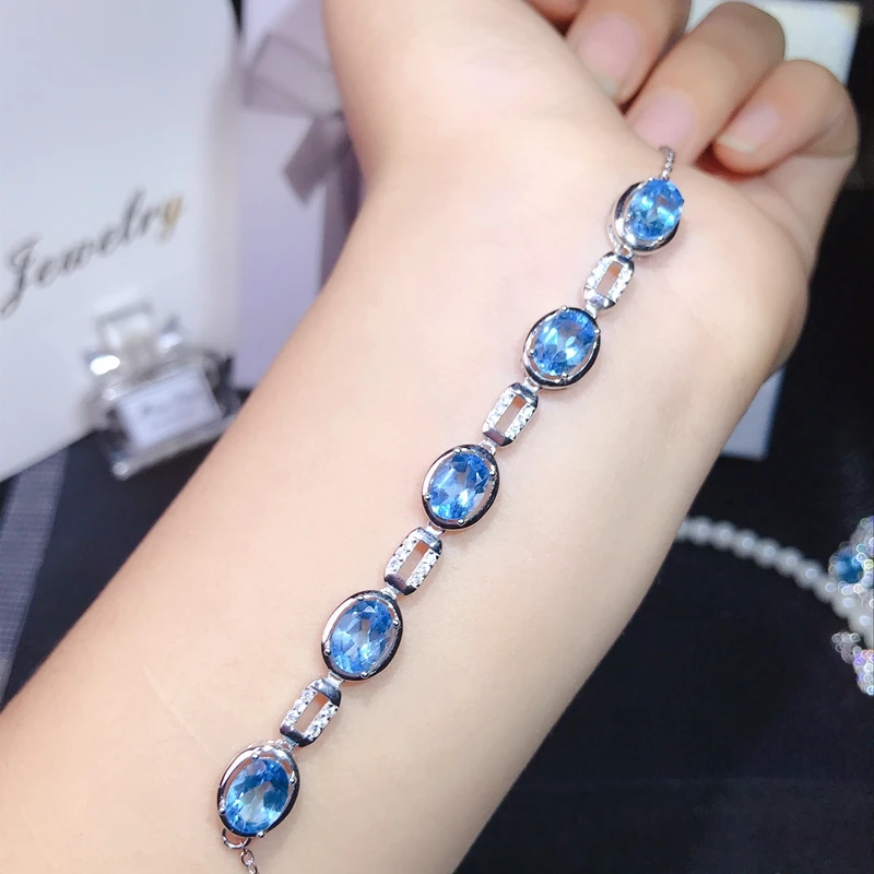 Браслет из натурального топаза большой цвет чистое серебро 925 пробы|Гибкие и