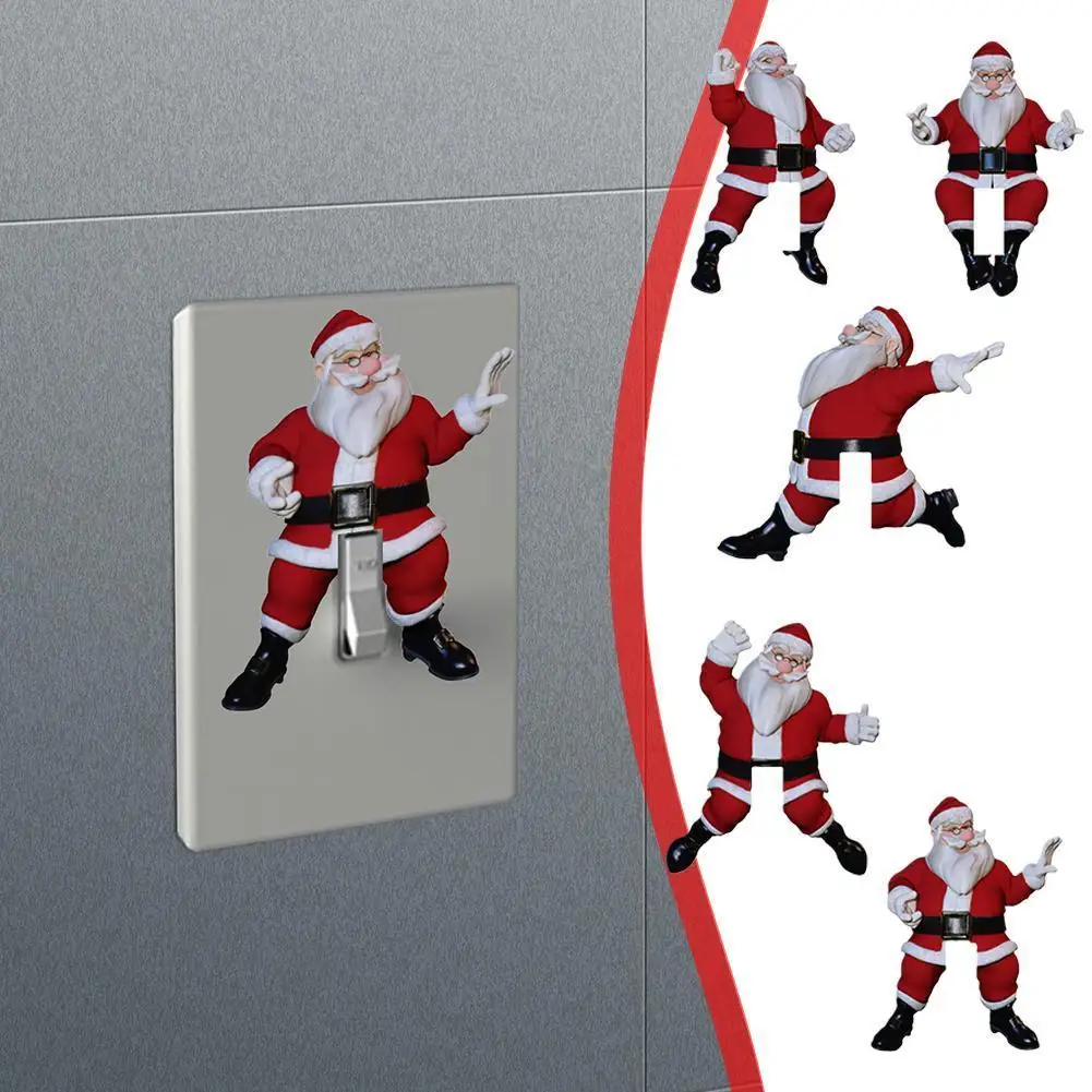 

5PCS 2D Santa Claus Fun Sticker Home Switch Strip Cartoon Christmas Switch Outlet Wall Sticker Decoration Children's Room Decor