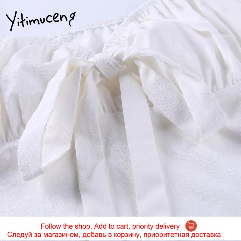 

Yitimuceng Sexy Puff Sleeve Fitted Dress Solid Square Collar Pencil White Black Holiday Summer 2021 Dresses Cotton Fashion New