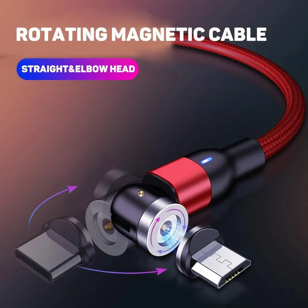 Магнитный кабель для быстрой зарядки на 360 градусов 5А с разъемом Micro USB Type C