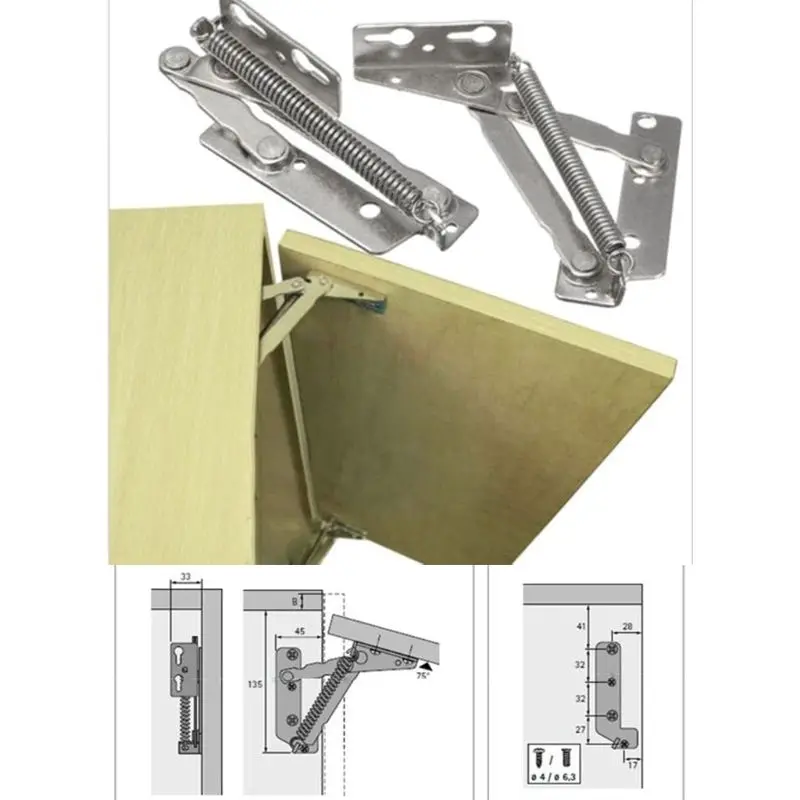 

P15D 2pcs/set 80 Degree Sprung Hinges Cabinet Door Lift Up Stay Flap Top Support Kitchen Cabinet Tools