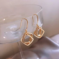 juwang luxury 14 k real gold plated hoop earrings for women fashion jewelry double square cross dangle earrings pendientes mujer