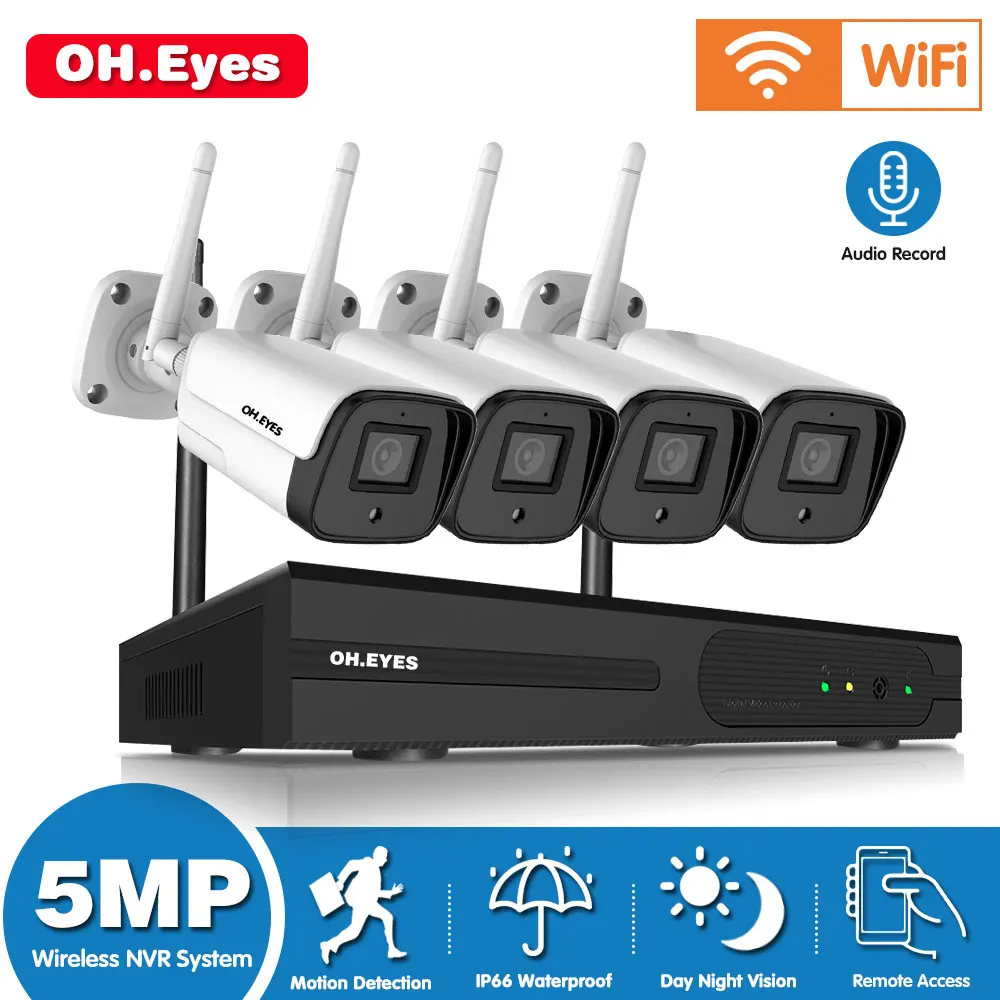 

5MP CCTV Wireless Security Camera System 4CH Wifi NVR Kit Outdoor Night Vison WIFI IP Camera Video Surveillance Set 4 Channel