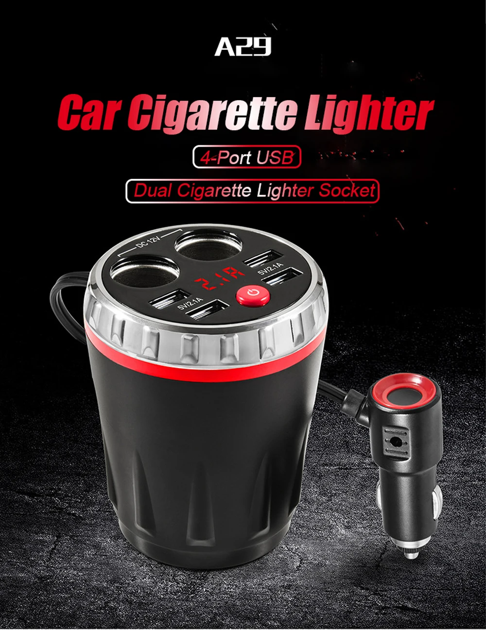 VR robot Dual Car Cigarette Lighter Socket Splitter Adapter 5V 2.1A 4 Ports USB Charger Voltage Monitor Car Cup Holder