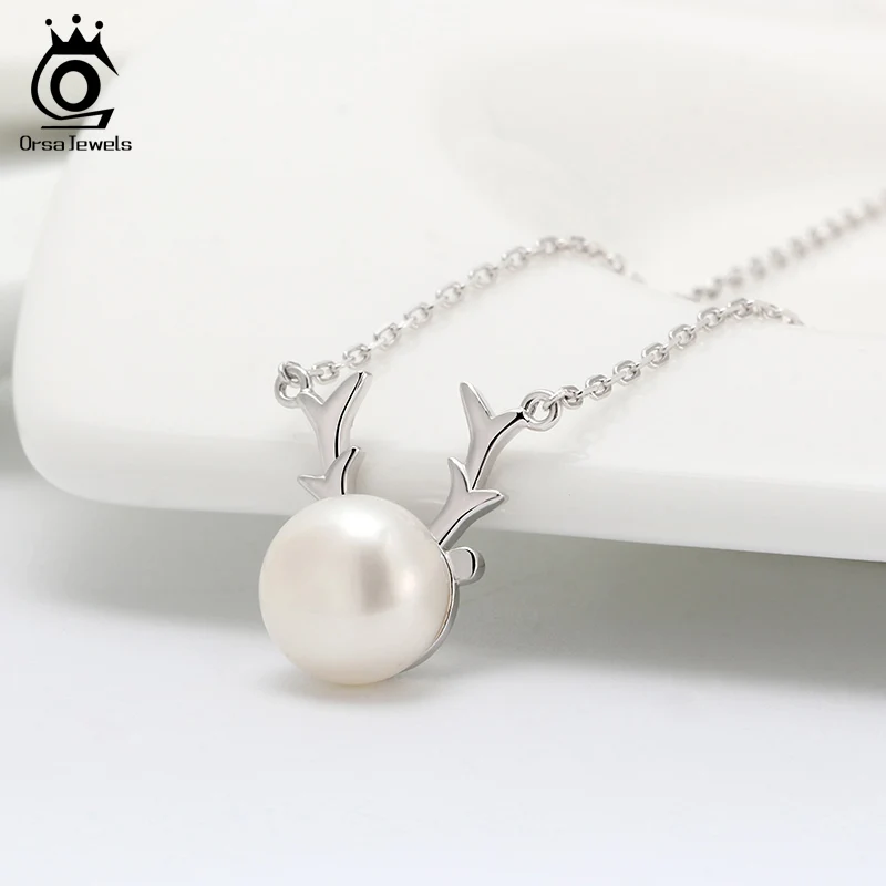 ORSA JEWELS ожерелье с подвеской из искусственного жемчуга и антеля S925, Милая женская подвеска, Рождественская тематика, Стерлинговое Серебро, хорошее ювелирное изделие SN167