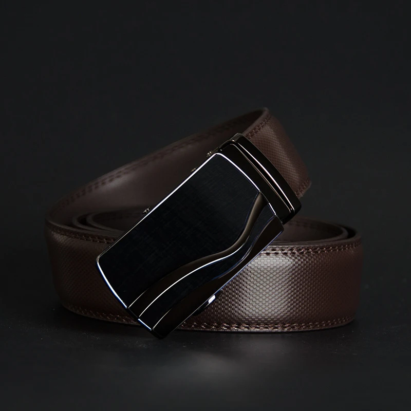 

Business Belt Men Genuine Cowhide Leather Belt High Quality Alloy Automatic Buckle Black Brown Belt With Clothing