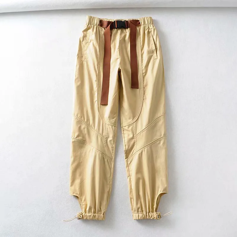 

2020 Spring Belt Cargo Pants High Waist Hollow Out Streetwear Harajuku Pants Overalls Handsome Casual Pants Women