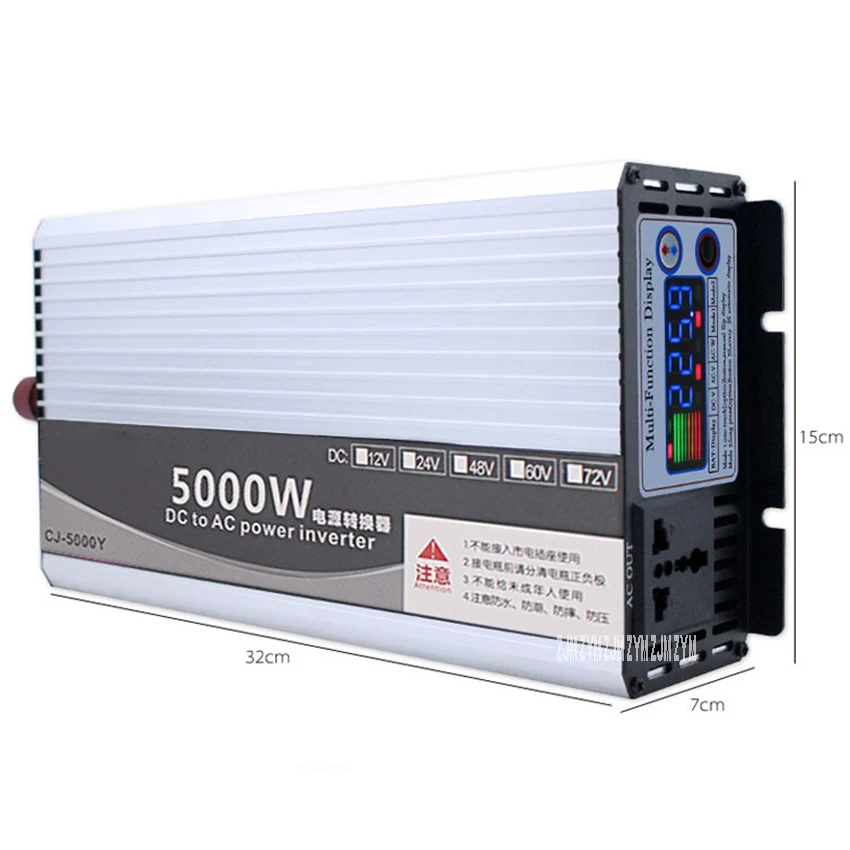

CJ-5000W Aluminum Magnesium Alloy Shell Corrective Wave Digital Display DC-AV Inverter DC-AV Converter Solar Household Car